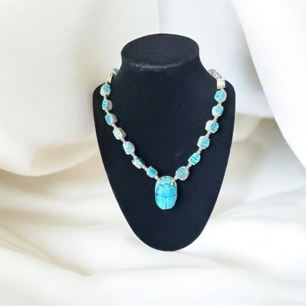vintage Egyptian revival scarab beetle necklace